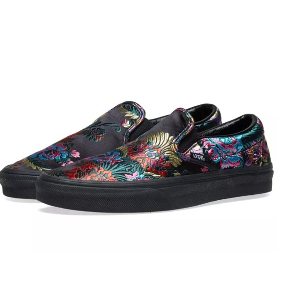 Vans Shoes - Authentic Vans Slip-On Festival Black Satin Shoes